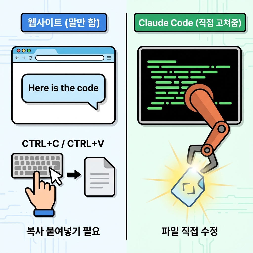 Claude Code vs 웹사이트 차이점
