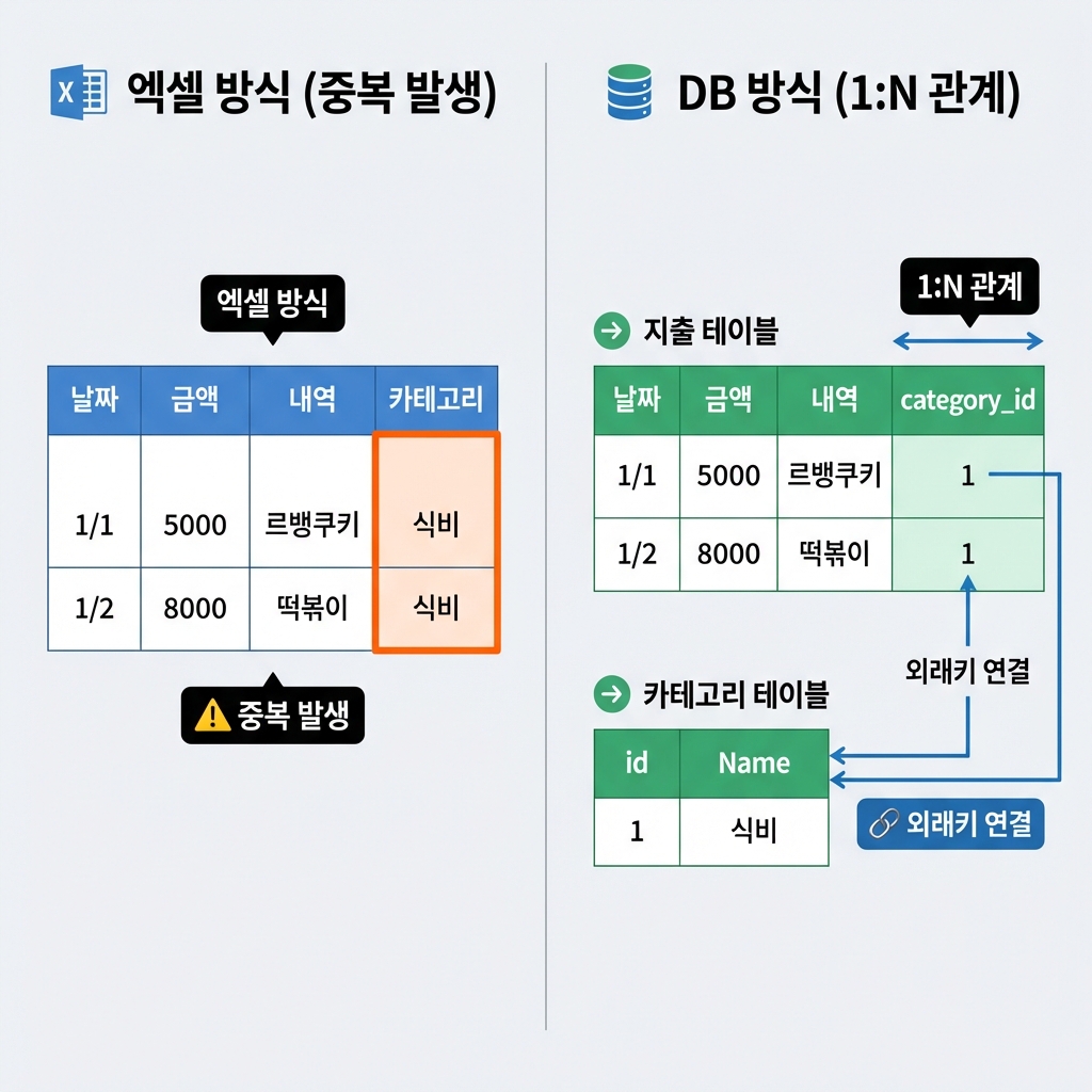 엑셀 vs DB 구조 차이