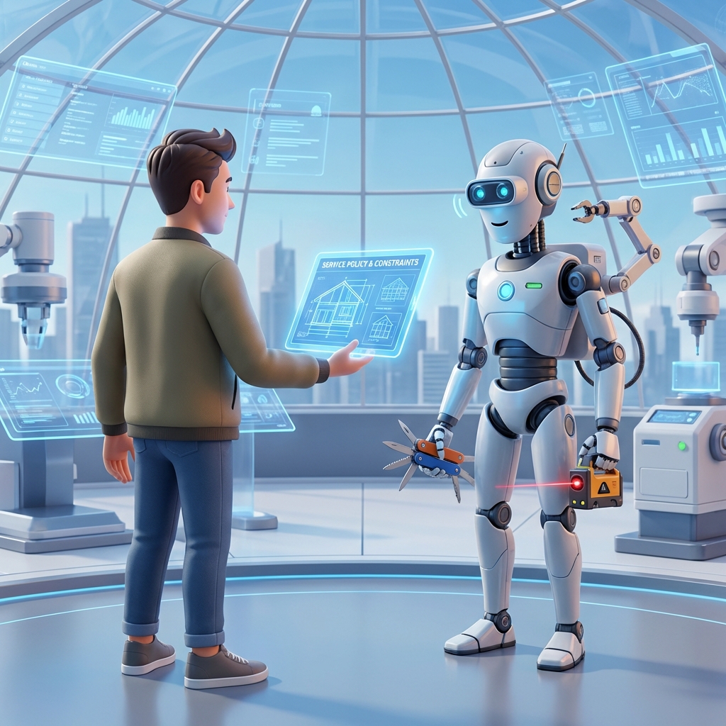 AI에게 명확한 설계도(정책과 제약)를 전달하는 모습